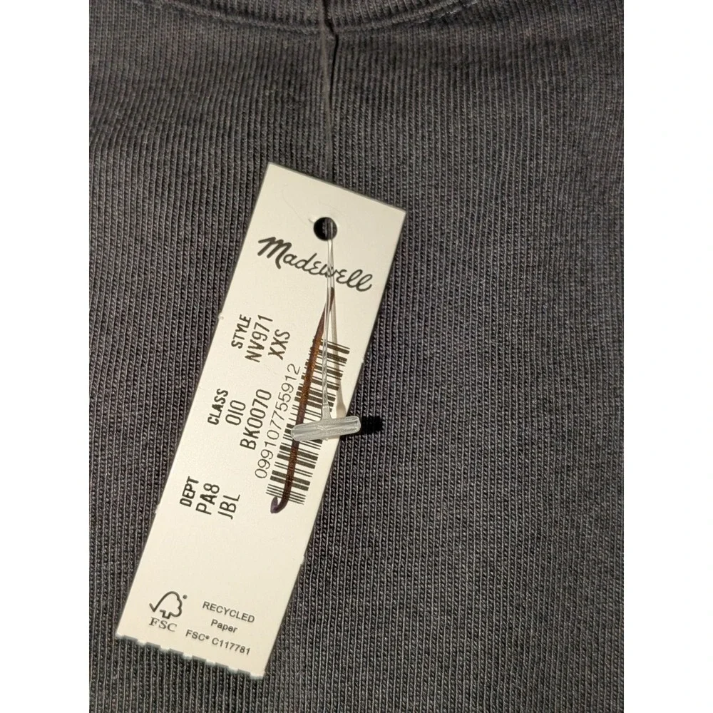 Madewell Black Puff Sleeve Top‎ XXS Crew Neck 3/4 Sleeve NWT $60